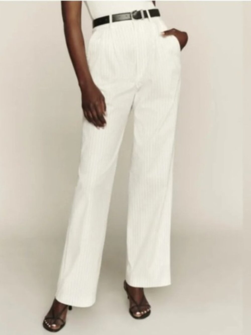 Reformation Oren Wide Leg Trousers Pin Stripe Size 8 NWT Pleats High Rise